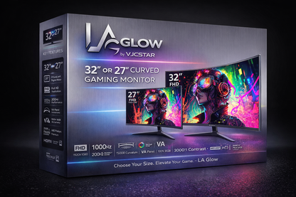 LA Glow Curved Gaming Monitor by VJCSTAR | 27" & 32" FHD 1080P, 200Hz, 1500R VA Display, FreeSync Premium, 100% sRGB