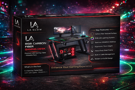 LA GLOW RGB Carbon Fiber Gaming Desk – Premium LED Gaming Table