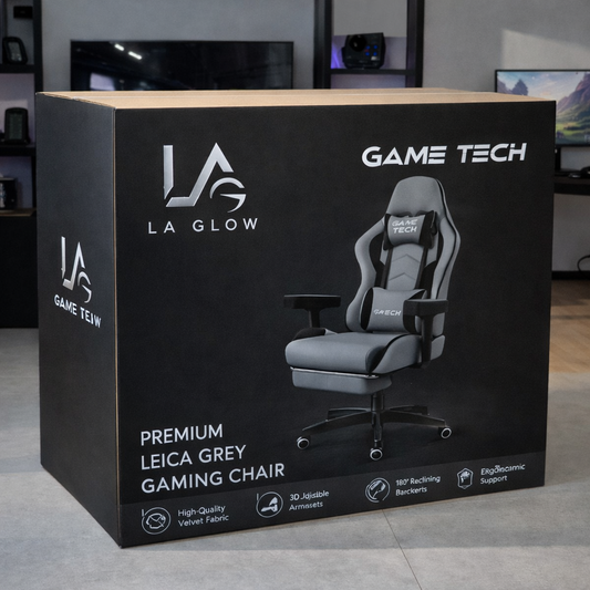LA GLOW GameTech Premium Leica Grey Gaming Chair with Footrest