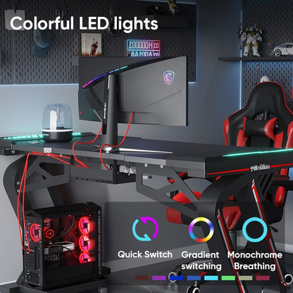 LA GLOW RGB Carbon Fiber Gaming Desk – Premium LED Gaming Table