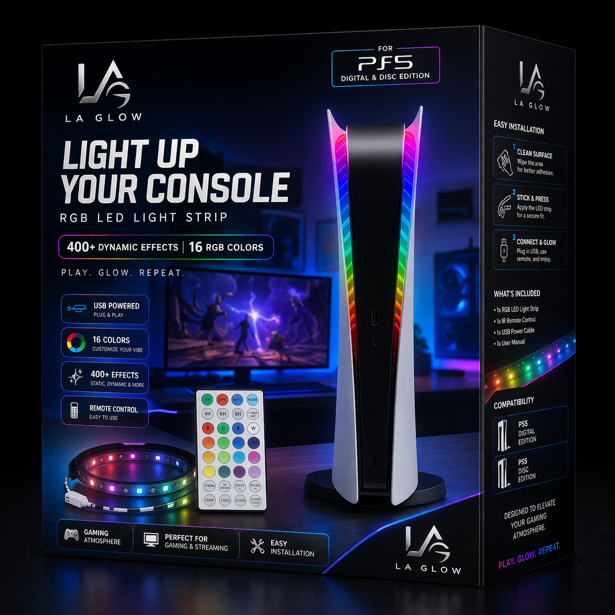 LA GLOW RGB LED Light Strip for PS5 Console