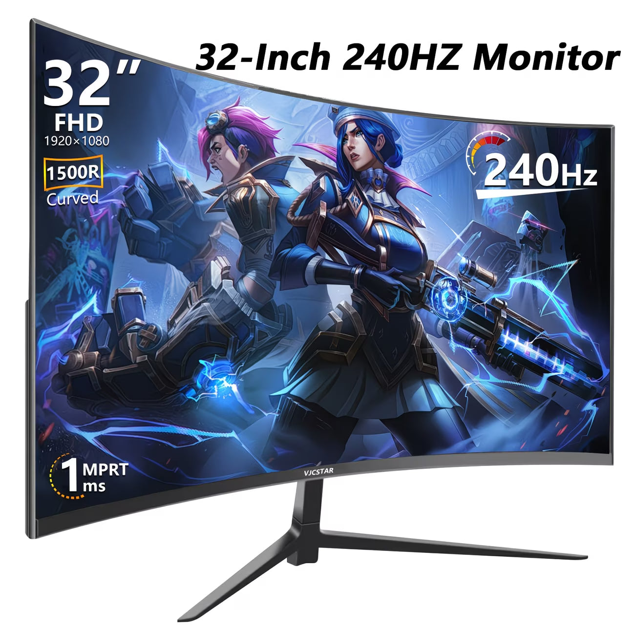 LA Glow Curved Gaming Monitor by VJCSTAR | 27" & 32" FHD 1080P, 200Hz, 1500R VA Display, FreeSync Premium, 100% sRGB
