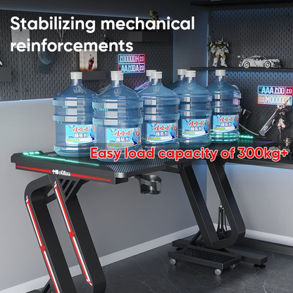 LA GLOW RGB Carbon Fiber Gaming Desk – Premium LED Gaming Table