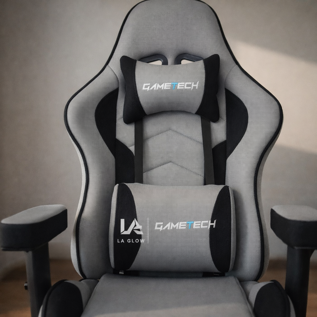 LA GLOW GameTech Premium Leica Grey Gaming Chair with Footrest