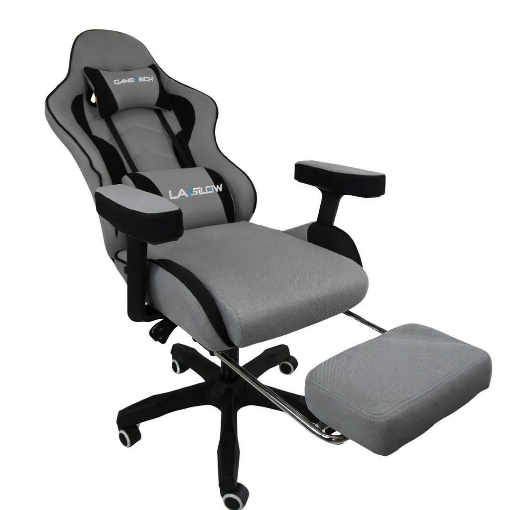 LA GLOW GameTech Premium Leica Grey Gaming Chair with Footrest