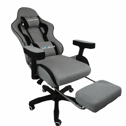 LA GLOW GameTech Premium Leica Grey Gaming Chair with Footrest