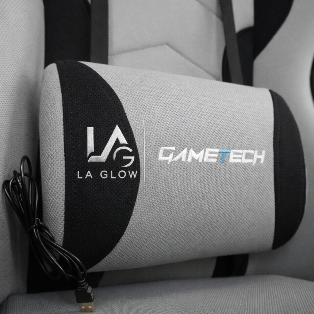LA GLOW GameTech Premium Leica Grey Gaming Chair with Footrest